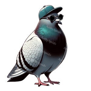 Stilvolle Taube PNG Clipart mit Mütze und Sonnenbrille - Digitaler Download für druckbare Sublimations-Trendige Tiergrafiken für DIY Handwerksprojekt
