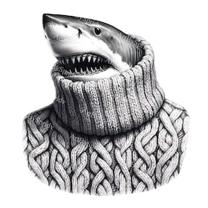 Cozy Shark Clipart - Digital Download, Shark in Sweater PNG,Sublimation Design for DIY Crafting & Printables,Whimsical Ocean Animal Clip Art