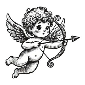 Charming Cupid Cherub Clipart PNG, Vintage-Inspired Angel Baby, Valentine’s Day Decor, Romantic Love Illustration, Transparent Download