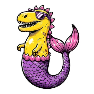 Fantasy Dinosaur Mermaid Clipart - Unikalna ilustracja mitycznego stworzenia dla dzieci, dekoracja na przyjęcie urodzinowe, cyfrowe pobieranie projektu DIY Craft