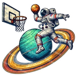 Baloncesto de astronauta Descargar imágenes prediseñadas PNG, Clip Art de deportes espaciales, Digital para camisetas, carteles, impresiones, diseño de astronauta único, sublimación