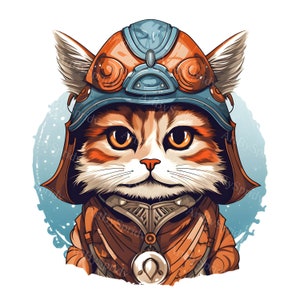 Majestic Viking Cat in Helmet Digital PNG Clipart, Transparent Digital Download for T-Shirt Sublimation, Scrapbooking, Stickers, DIY Crafts