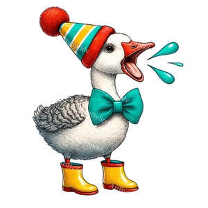 Fantazyjny gęś na imprezę Clipart - Przezroczysty PNG, Ilustracja gęsi na imprezę, Uroczysty clipart ze zwierzętami, Natychmiastowe pobieranie zaproszeń