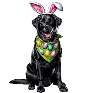 Easter Bunny Black Lab Clipart: Festive Dog PNG for Sublimation & Crafts | Printable Holiday Pet Design | Commercial Use | Digital Download