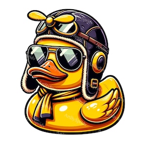 Gummiente Pilot Clipart - Sonnenbrille, Helm mit Propeller, digitale Clip Art für DTG, T-Shirts, Tassen, Becher - Digital Download PNG