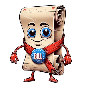 Bill Clipart | Cartoon Parchment Character | Digital Sublimation Art | Transparent PNG | Printable for DIY Crafting, Decor, and Education