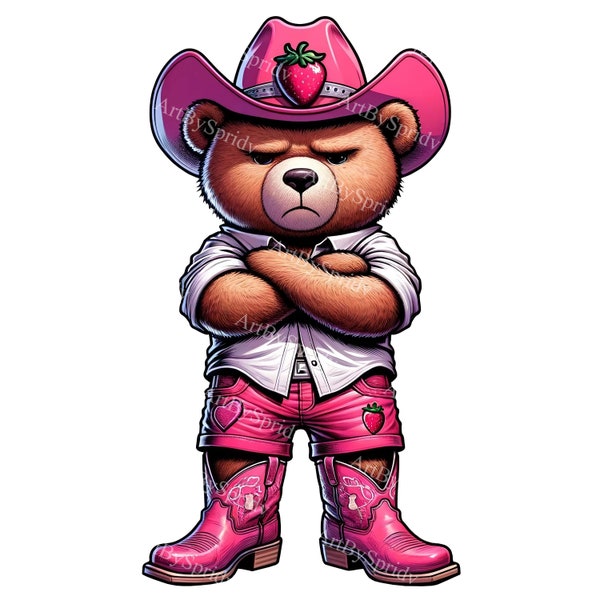 Western Teddy Bear Clipart - Pink Cowboy Digital PNG for Sublimation & Printables |Unique Kids DIY Craft Room Decor,Party Themes Invitations