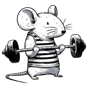 Adorable Mouse Lifting Weights PNG Clipart-Fitness Animal Illustration-Digital Download for Workout Motivation,Gym Decor,DIY Craft Projects