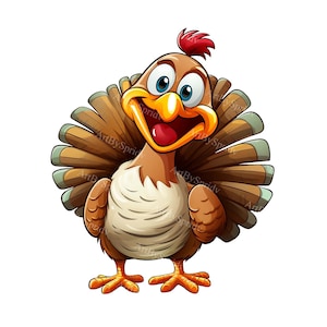 Funny Cartoon Thanksgiving Day Turkey - Transparent PNG Xmas Clipart - Printable T-Shirt, Mug, Tumbler Sublimation Gift Clip Art, Commercial