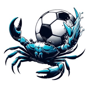 Piłka nożna Splashing Waves Crab Design PNG, Sporty wodne Clipart, Natychmiastowe pobieranie, Projekt sublimacji, Piłka nożna Morskie stworzenie DIY Craft Image