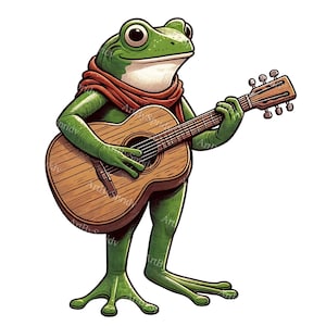 Cartoon Frog Playing Guitar PNG Clipart - Digital Clip Art for T-Shirt, Mug, Tumbler, DTG, Sublimation, Scrapbooking - Unique Animal Design