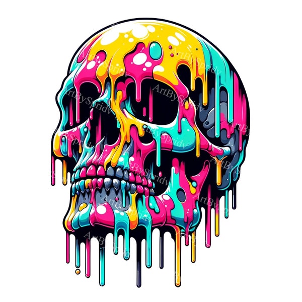 Vibrant Melting Skull PNG Clipart | Digital Skull Artwork | Colorful Skeleton Sublimation | Transparent Printable Download | Skull Design