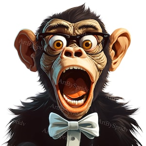 Surprised Monkey with Bow Tie Transparent Clipart | Cute Sublimation PNG | Trendy Animal Art for Printables | Digital Download | Commercial
