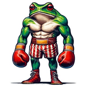 Strong Muscular Frog with Boxing Gloves PNG Clipart, Cartoon Animal Art Illustration, Unique Wall Art, Fun Kids Room Decor,T-Shirt Sublimate