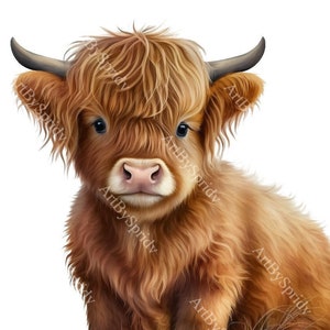 Funny Highland Longhaired Cow PNG Clipart, Printable Clip Art File, Digital Download,Printable Sublimation Farm Animal Design,Commercial Use