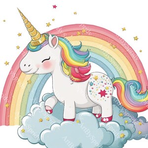 Rainbow Unicorn PNG Clipart, Transparent Kids Clip Art Cartoon Design,Printable Sublimation,Digital Download,Baby Shower,Commercial PNG Art