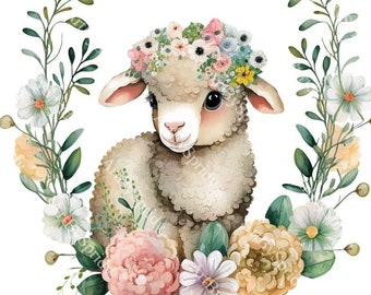 Spring-Themed Baby Sheep Transparent PNG Clipart, Floral Lamb Nursery Decor, Animal Illustration for Digital Download, Crafting,Scrapbooking