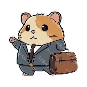 Hamster in Business Suit with Briefcase PNG Clipart, Professional Cute Hamster Animal Digital Clip Art for Office Decor, Planners, Stickers
