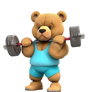 Cute Athletic Teddy Bear Gym PNG-Transparent Animal Clipart for Kids/Adults Cartoon Design,Printable Sublimation,Commercial use, Clip Art