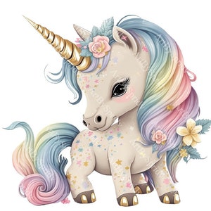 Rainbow Unicorn PNG Clipart, Transparent Kids Clip Art Cartoon Design,Printable Sublimation,Digital Download,Baby Shower,Commercial PNG Art
