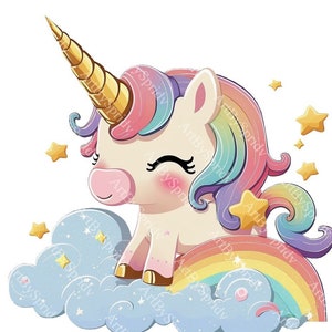 Rainbow Unicorn PNG Clipart, Transparent Kids Clip Art Cartoon Design,Printable Sublimation,Digital Download,Baby Shower,Commercial PNG Art