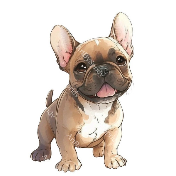 Cute French Bulldog PNG,Transparent Animal Clipart Cartoon Design,Printable Sublimation,Digital Download,Baby Shower,Commercial Pet PNG Art