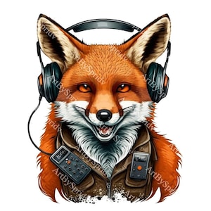Cool Fox with Headphones Clipart | Trendy Transparent PNG | Digital Download for Music-Themed DIY Crafts, Stickers, T-Shirt, Mug Sublimation