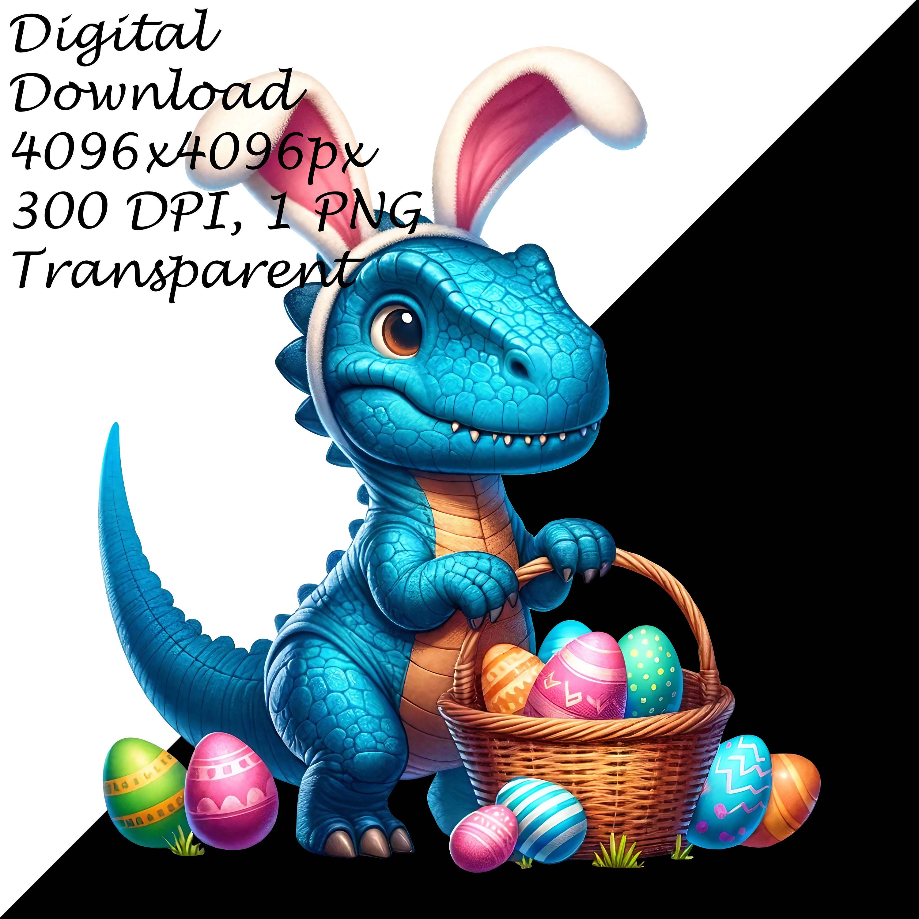 Easter T-rex Dinosaur Clipart With Bunny Ears & Basket - PNG for DTG ...
