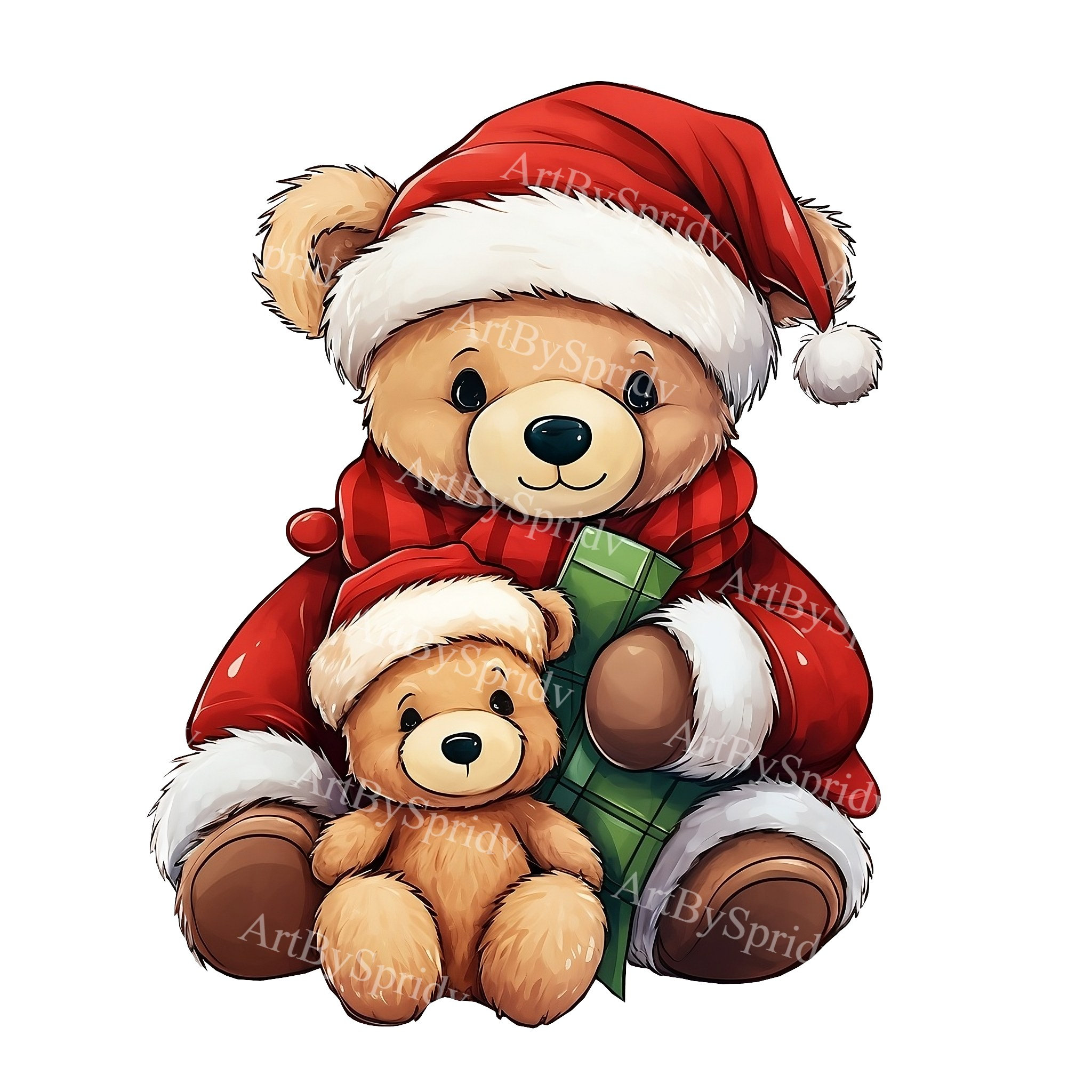 Cute Bear With Christmas Santa Hat Transparent PNG Clipart kid adult Cartoon Design printable Sublimation commercial magical Animal Clip Art Etsy