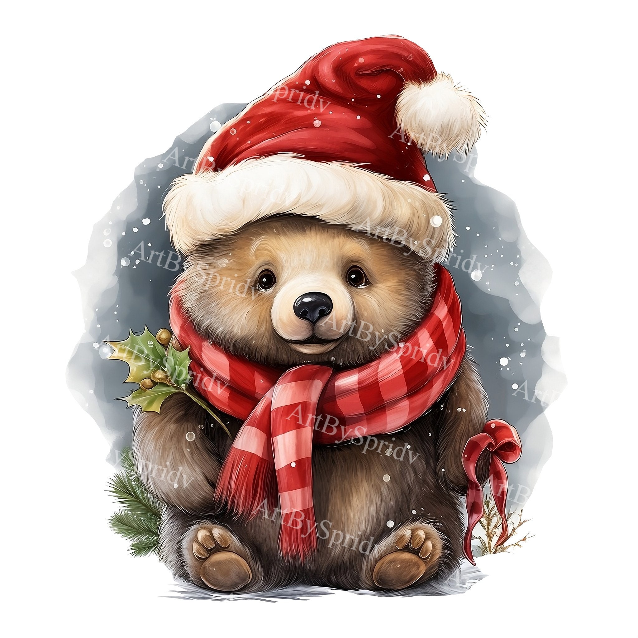 クリスマスサンタ帽子をかぶったかわいいクマの透明なPNGクリップ