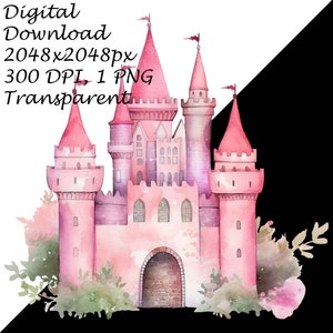 Fairy Tale Princess Castle Clipart – Pink Watercolor Castle ...