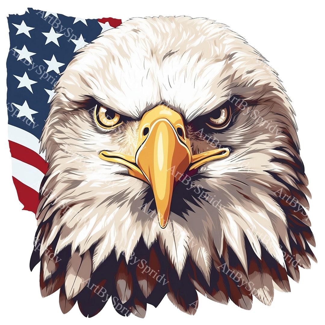 アメリカ国旗を掲げた獰猛なアメリカの白頭ワシの PNG クリップアート