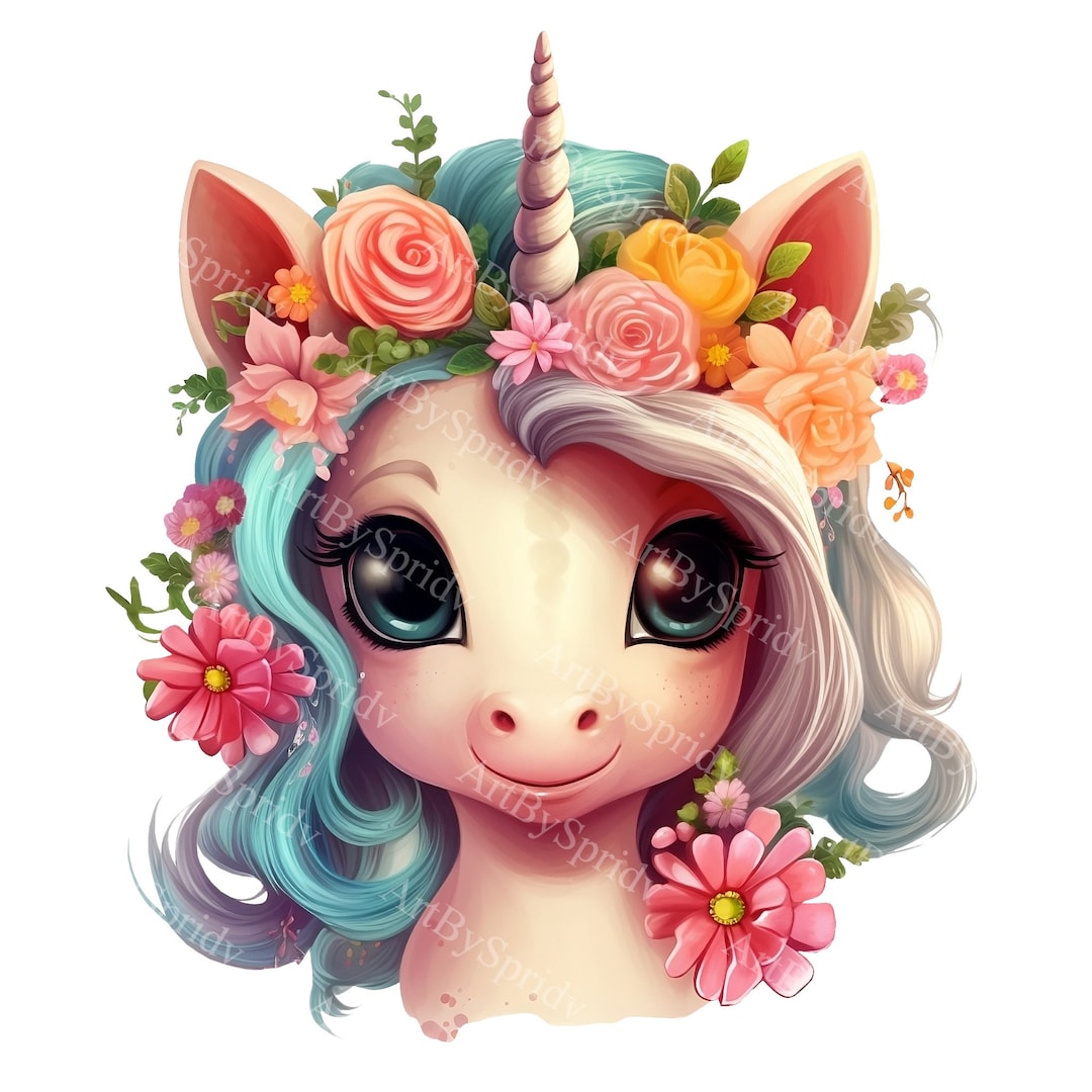 Baby Unicorn With Flower Crown PNG Clipart, Cute Floral Clip Art for T ...