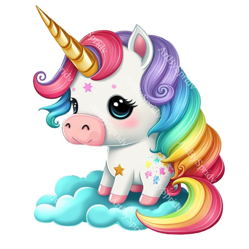 Cute Rainbow Unicorn PNG, Transparent Animal Clipart, Kids Cartoon Design,Printable Sublimation,Commercial use,Baby Shower Magical PNG Art image 10