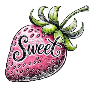 Słodka truskawka PNG, ręcznie rysowane owoce Clipart, słodkie jagody Cyfrowa sztuka clipart, Vintage truskawka Ilustracja na naklejki i koszulki, kubek