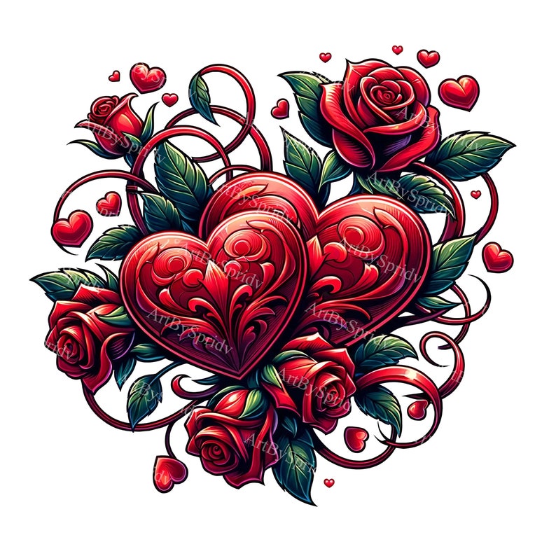 Red Hearts & Roses Clipart - Intertwined Love Symbol PNG for DTG T ...