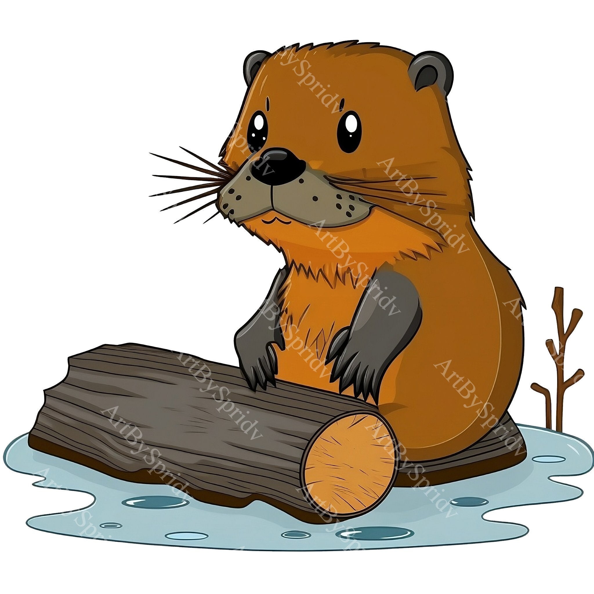 Baby Beaver With Log/dam/flower PNG Cliparttransparent Animal picture