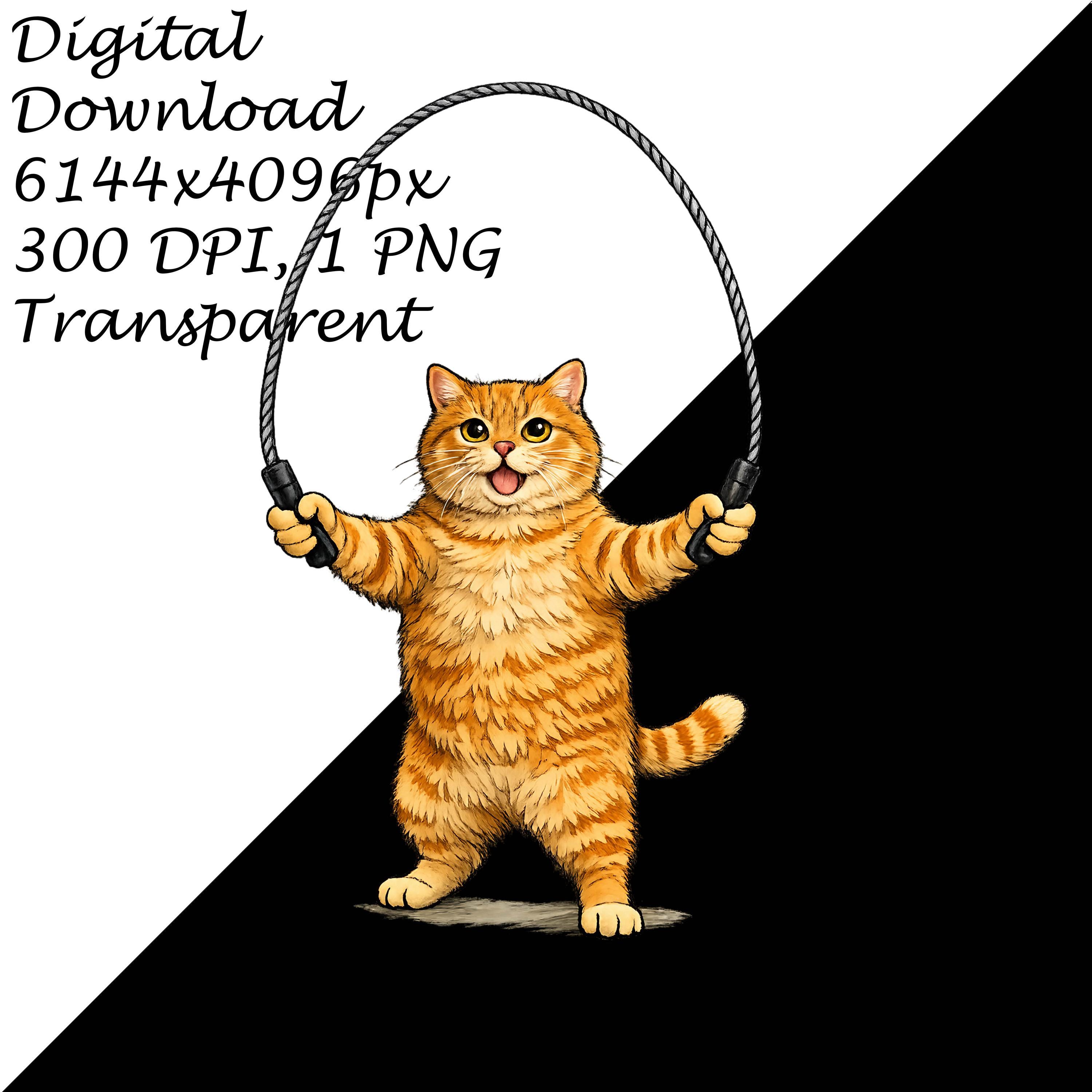 Jump Rope Cat PNG, Orange Tabby Cat Clipart, Funny Workout Kitty ...