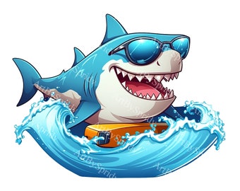 Shark Riding A Surfboard Transparent PNG Clipart,kid/adult Digital