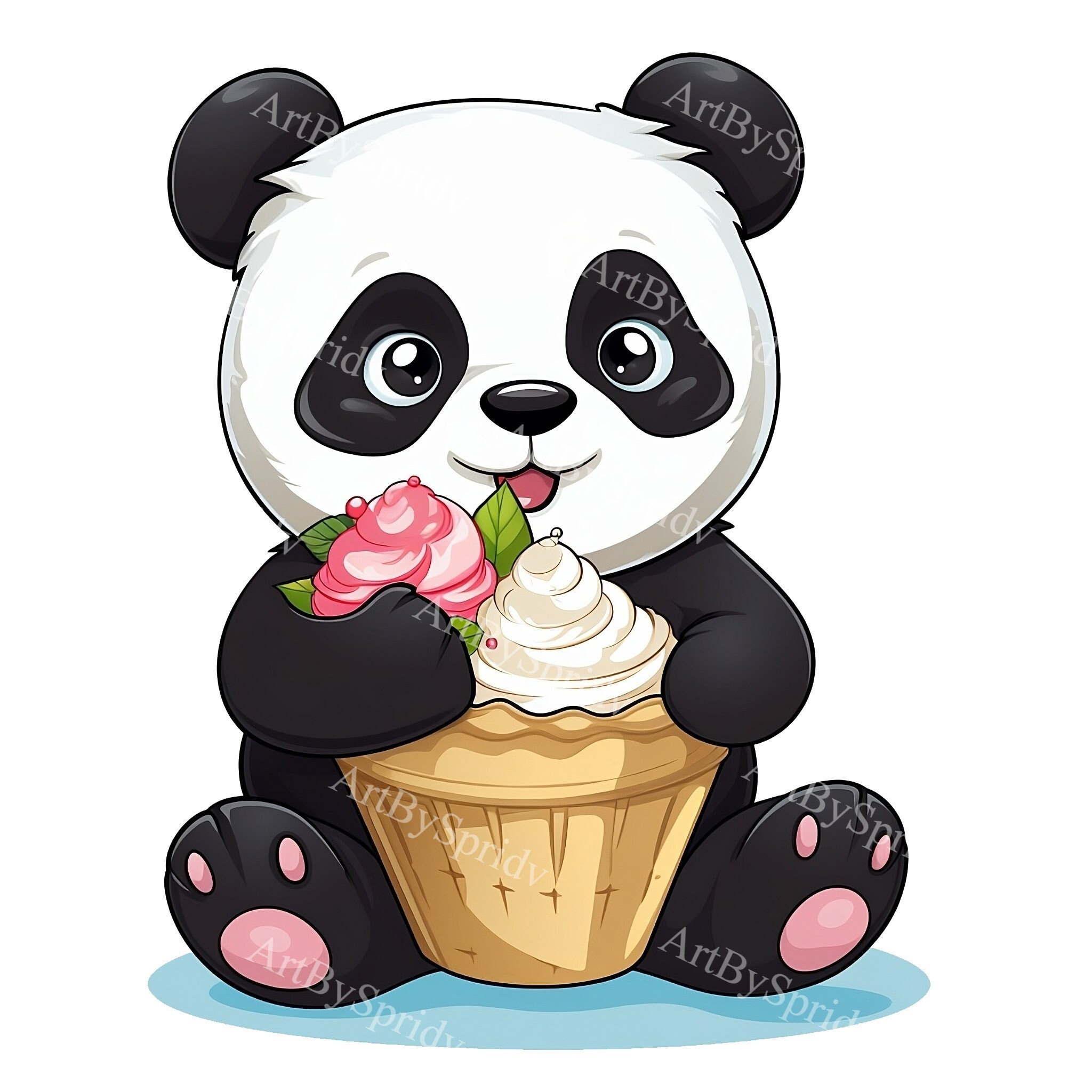 Panda Clipart | Cute Panda With Ice Cream Cone | Hand-drawn Transparent ...