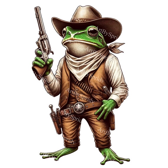Clipart de sapo cowboy ocidental - anfíbio desenhado à mão com arma em  punho - download digital PNG para sublimação para impressão em camisetas,  ...