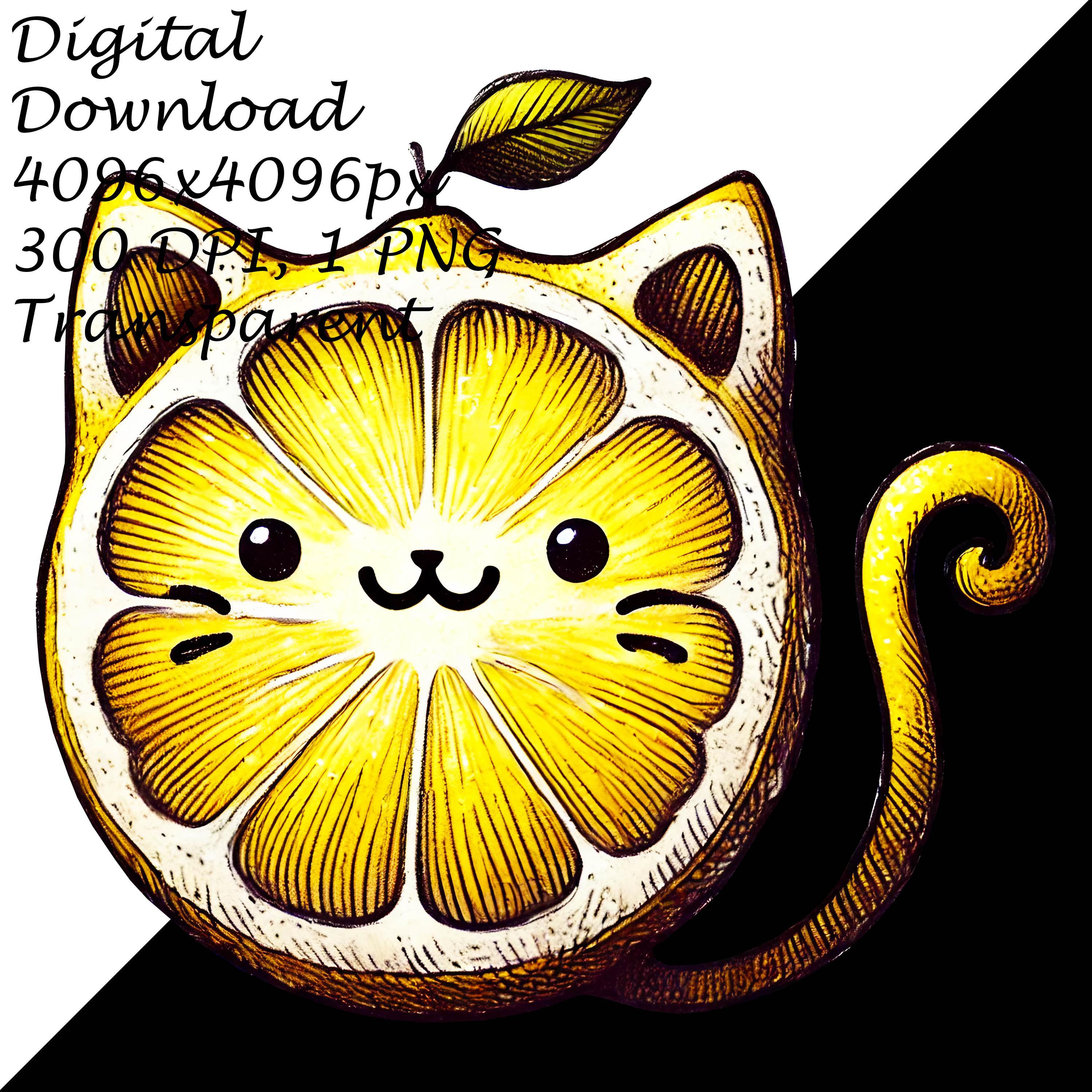 かわいいレモン猫 PNG、かわいい柑橘類の猫のクリップアート、手描きの