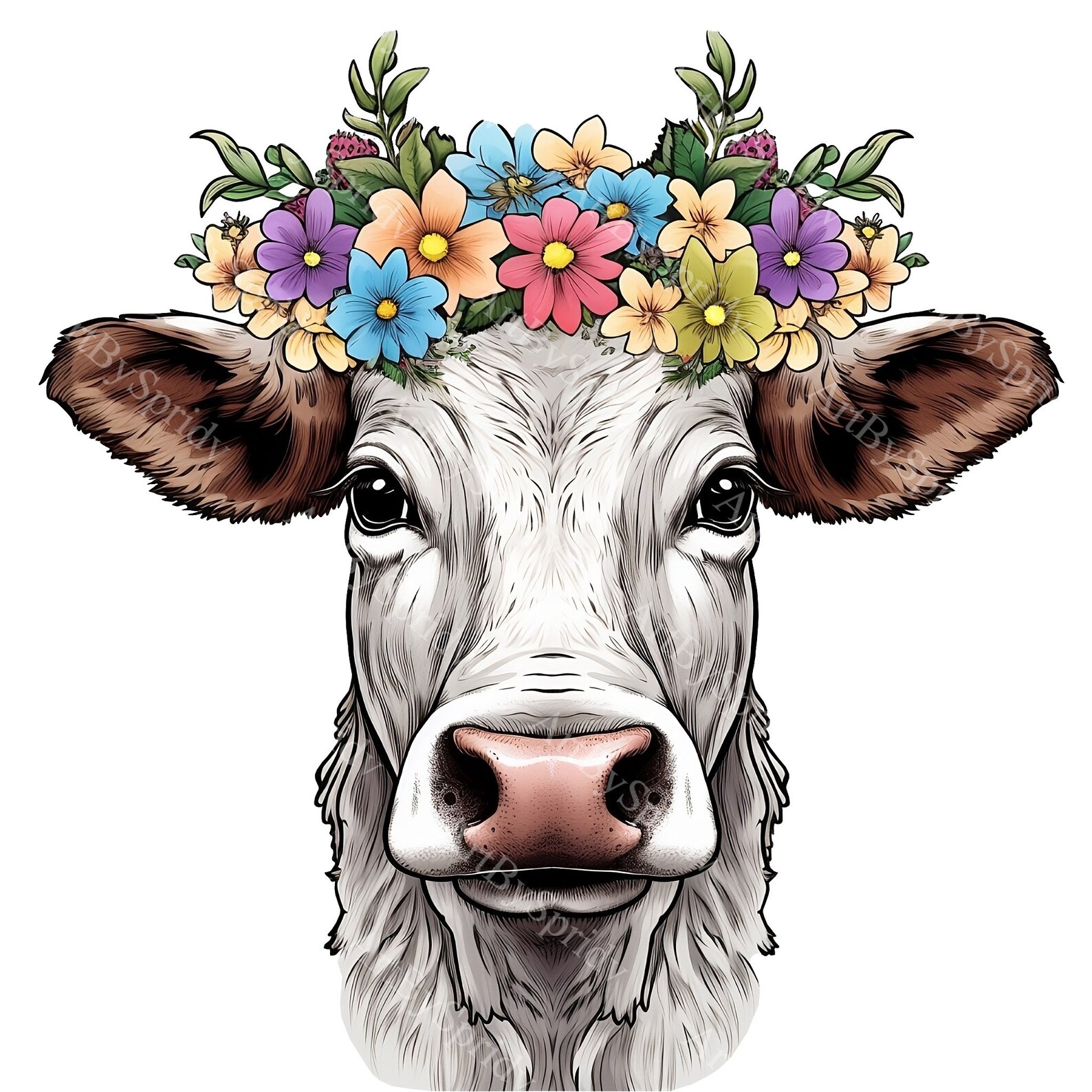 Cow With Flower Crown Transparent PNG Clipart-farm Animal Clip Art for ...