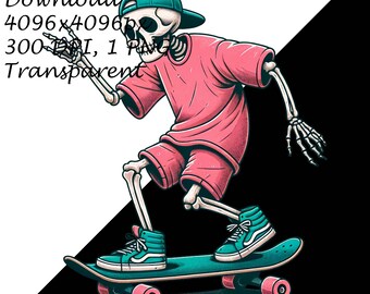 Skateboarding Skeleton Digital Clipart -bold Skate Culture