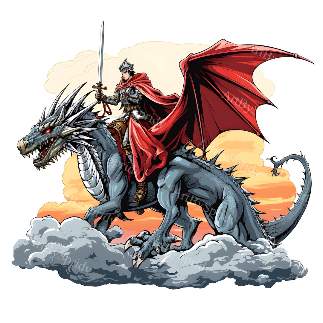 Medieval Knight With Sword Riding Dragon Transparent PNG Clipart ...