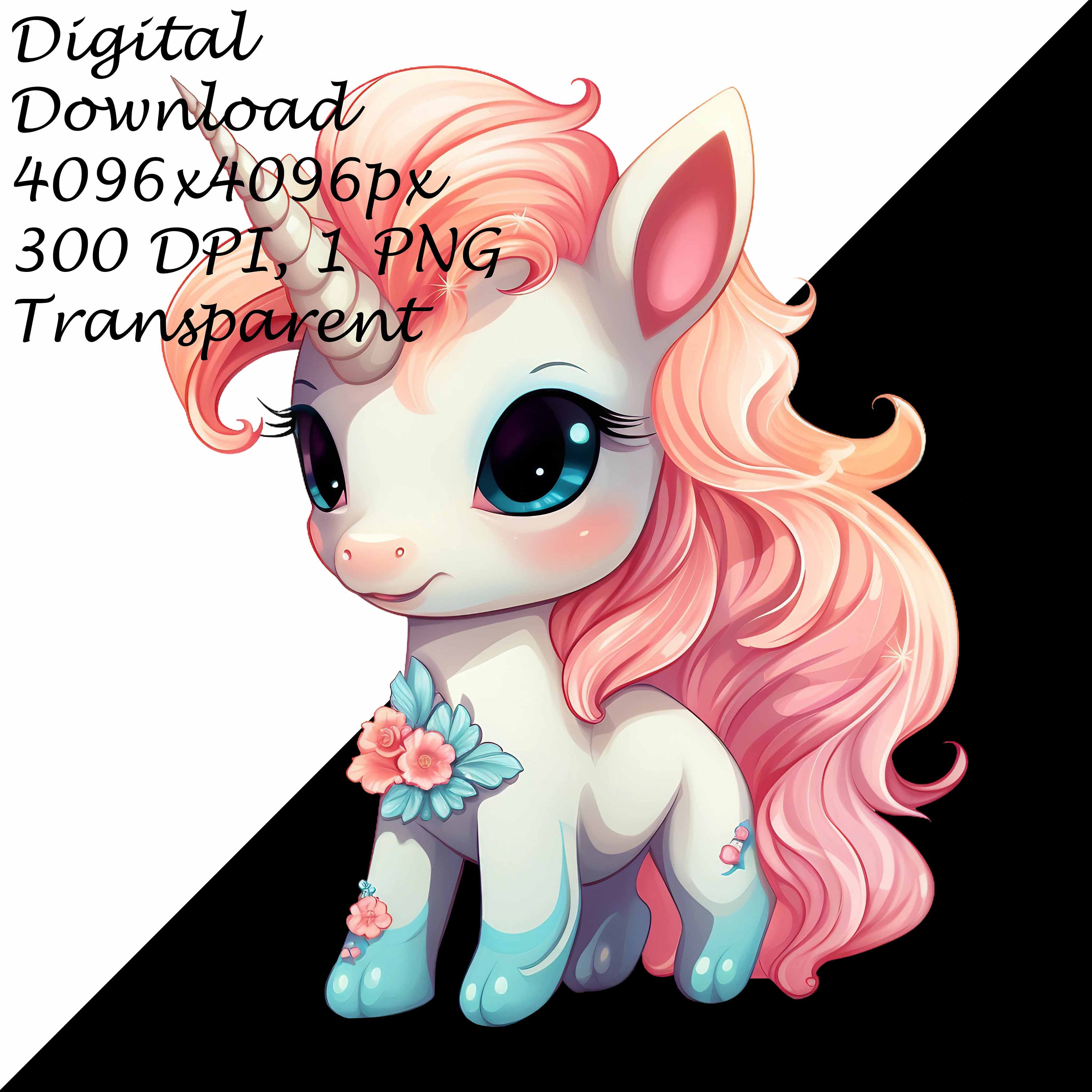 4 Pack Cute Cartoon Baby Unicorn Transparent PNG Clipart - Printable T ...