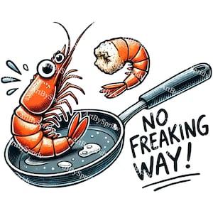 Funny Surprised Shrimp PNG Clipart-Cartoon Seafood Illustration-Cute Shrimp Art for Cooking Humor-Transparent Sublimation Digital Download