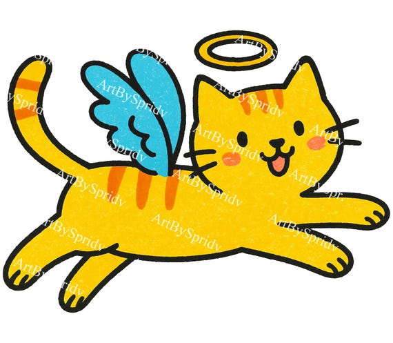 Cute Angel Cat PNG Clipart, Kawaii Yellow Kitty with Wings and Halo, Flying  Cartoon Cat Sublimation, Pet Loss Rainbow Bridge Printable Art