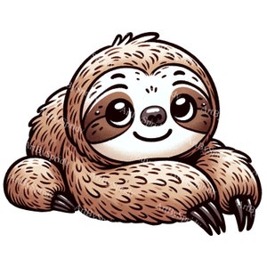 Adorable Cartoon Sloth Clipart - Transparent PNG, Cute Animal Illustration for Invitations, DIY Crafts,Digital Download,Sublimation Clip Art