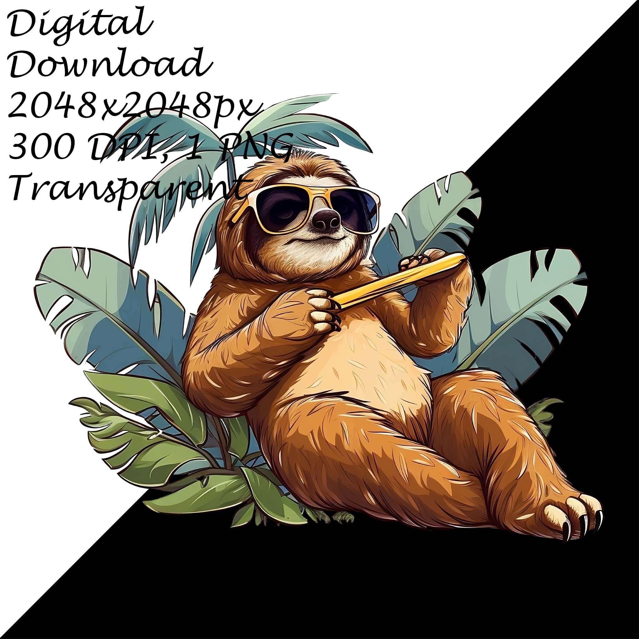 Tropical Sloth Clipart: Chilled-out Sloth With Sunglasses Digital PNG ...